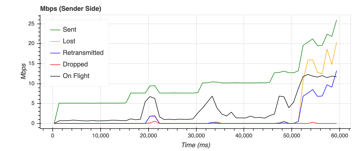 Fig.5. Throughput test (sender side).